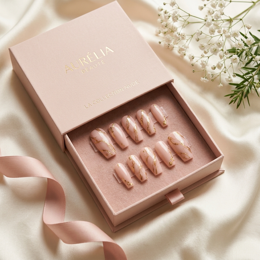 Luxury press-on nail set in pink gift box