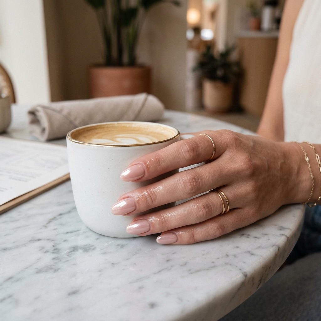 Chrome gel nails with coffee