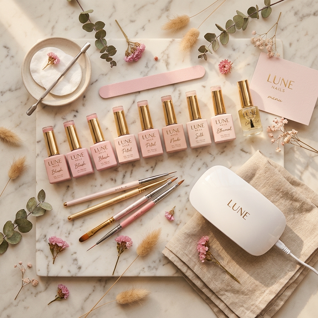 Nail tools and polish flatlay