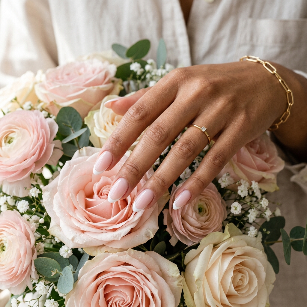 French tip nails with roses